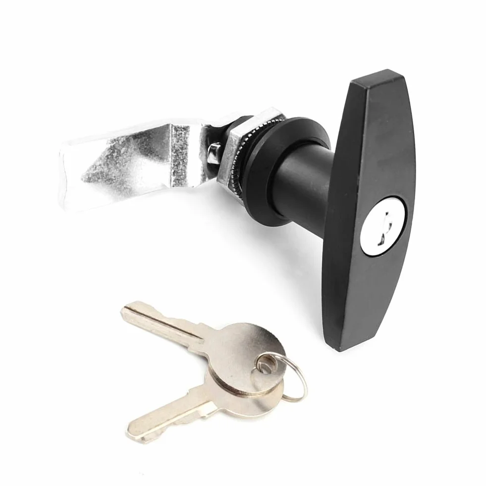Kit serratura con maniglia a T per porta del capannone Fissaggio posteriore con maniglia a T Cassetta degli attrezzi Serratura per porta del garage con chiavi per tettuccio (nero)