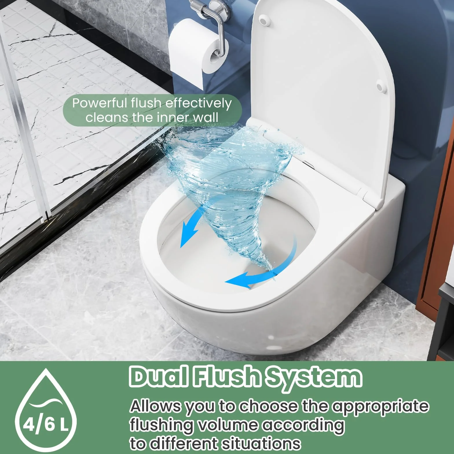 LIFEZEAL Water Sospeso Sanitari a Muro Incasso WC Copriwater a Chiusura Rallentata Sedile Kit di Montaggio Doppio Scarico Ceramica