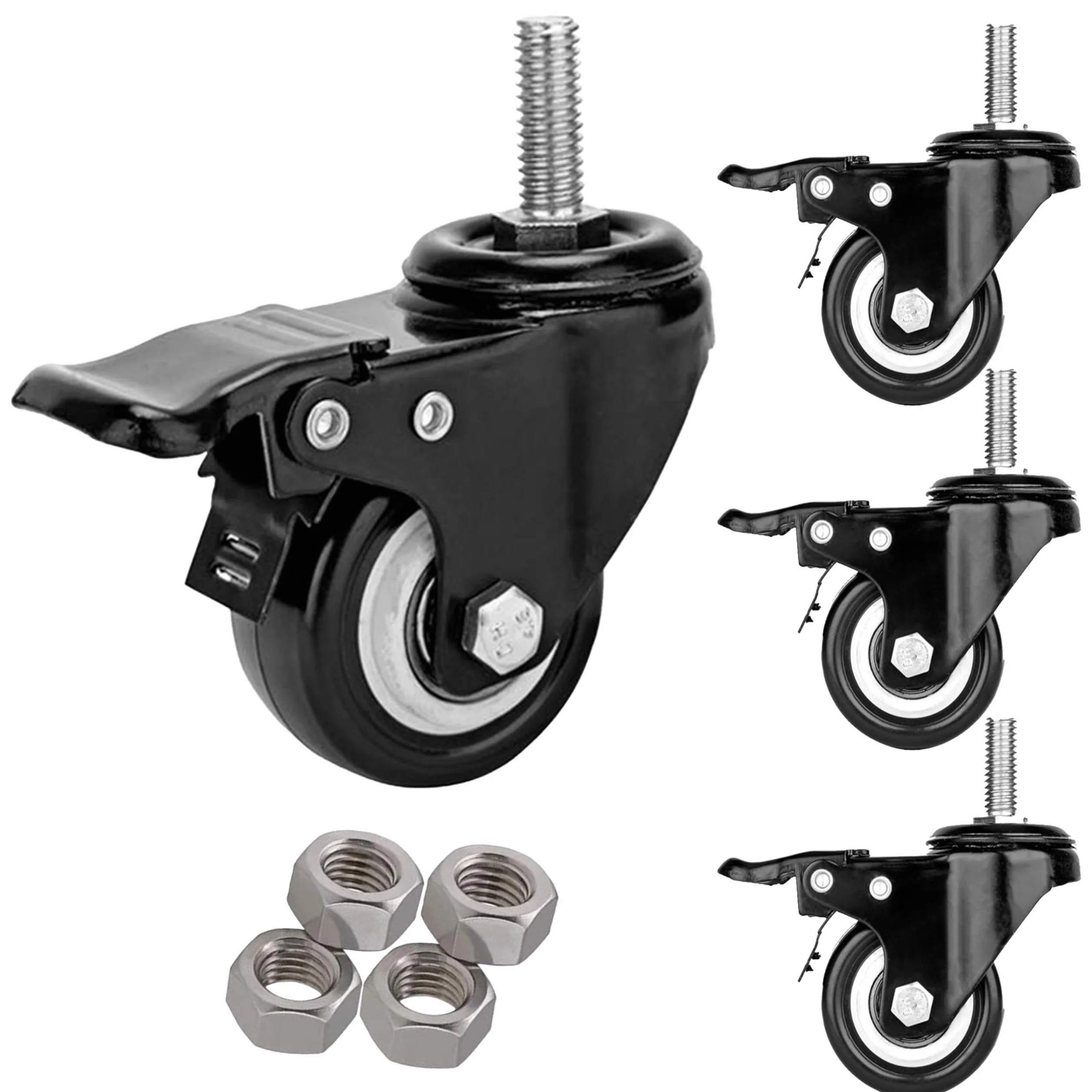 Girevole Ruote, Peso Carico Filettato Asta, Sicurezza Bino di bloccaggio, Industriale Scorrimento Ruote Set da 4, con Freni, per Carrelli e Mobili (M12-1.75x25mm, 2 Pollice)