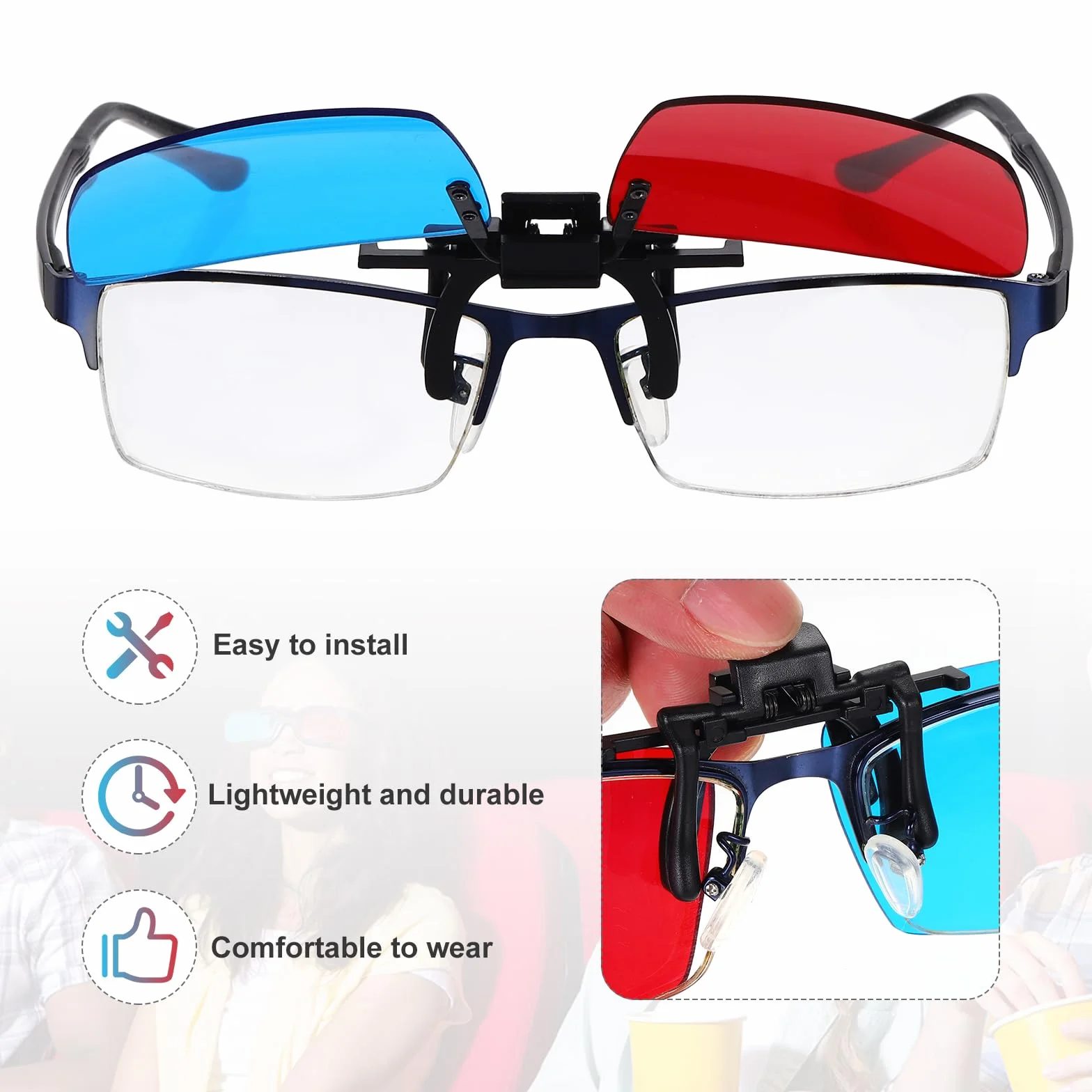 QUARKZMAN 4 Pezzi Occhiali 3D A Clip Rosso Blu/Ciano, Occhiali 3D Anaglifici A Clip Cornice Quadrata Per Cinema Giochi TV Foto Proiettore