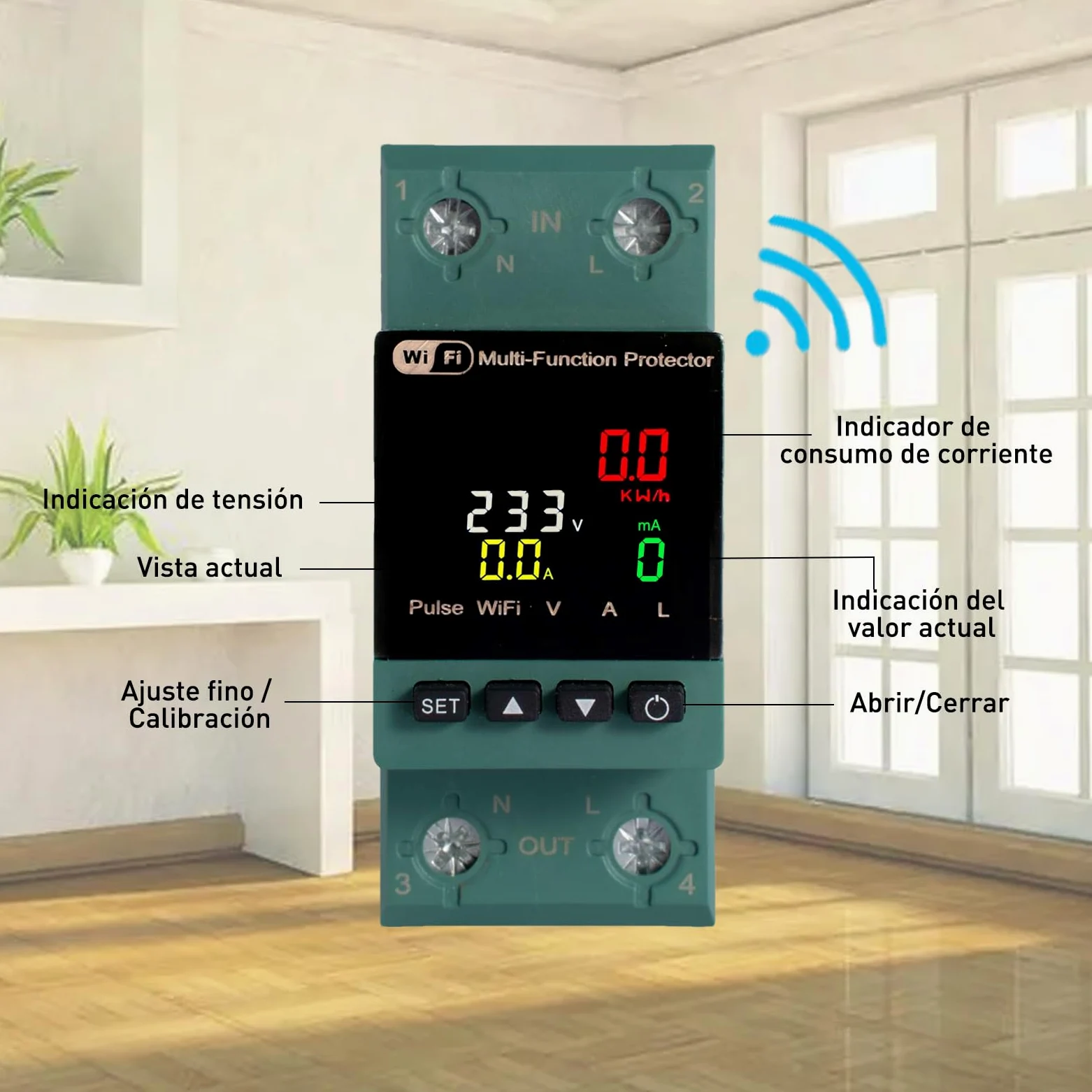 2 contatori intelligenti per consumo di energia elettrico, Wi-Fi, 63 A, CA 230 V, monofase, binario DIN, contatore digitale LCD a colori, interruttore automatico di protezione dalle perdite