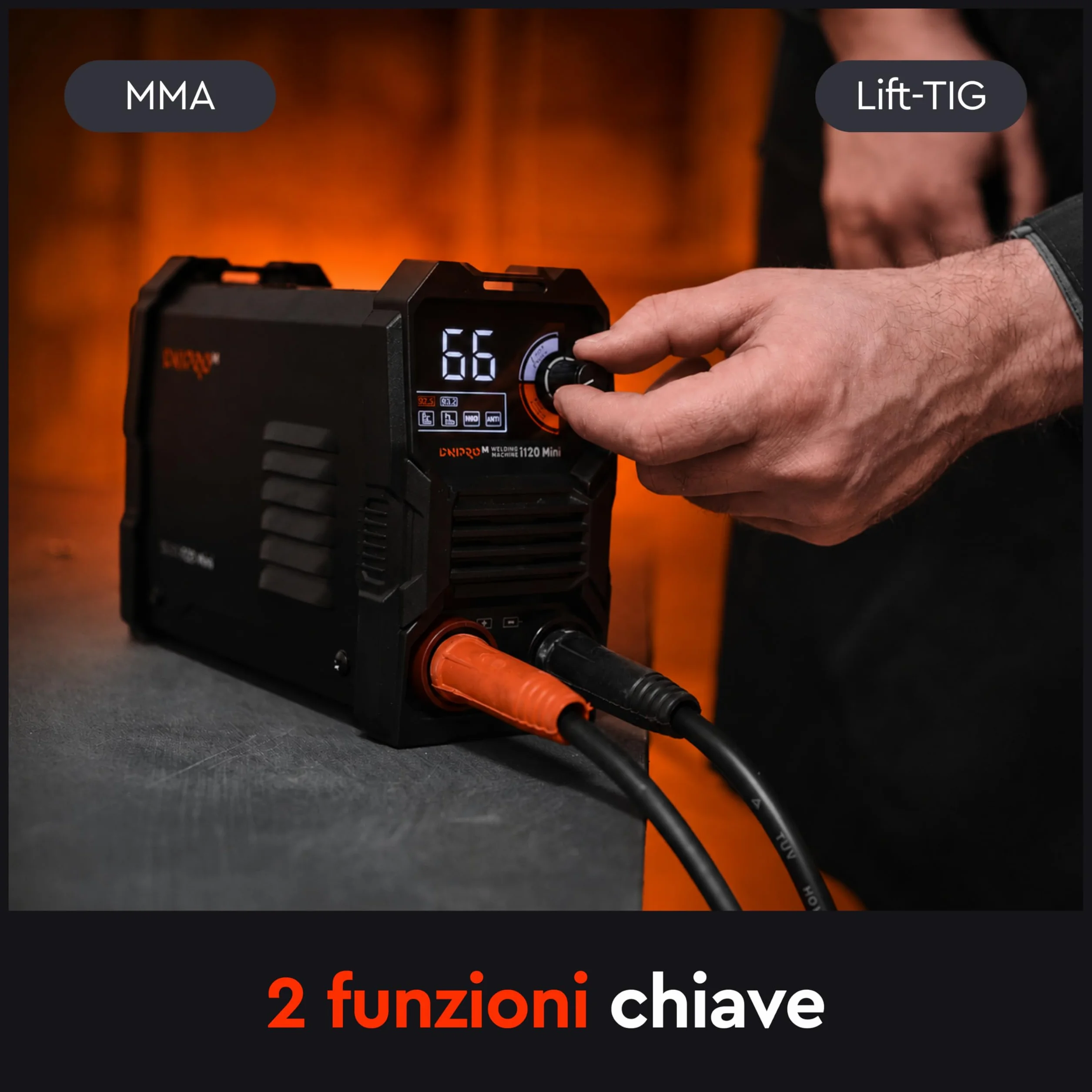 Saldatrice Elettrodo Dnipro-M i120 Mini 120A 230V Inverter con Hot Start ArcForce AntiStick VRD Display LED