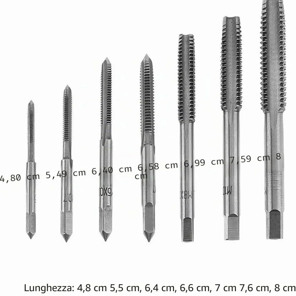 Set di 7 filettature M3 M4 M5 M6 M8 M10 M12 metriche nitrurate