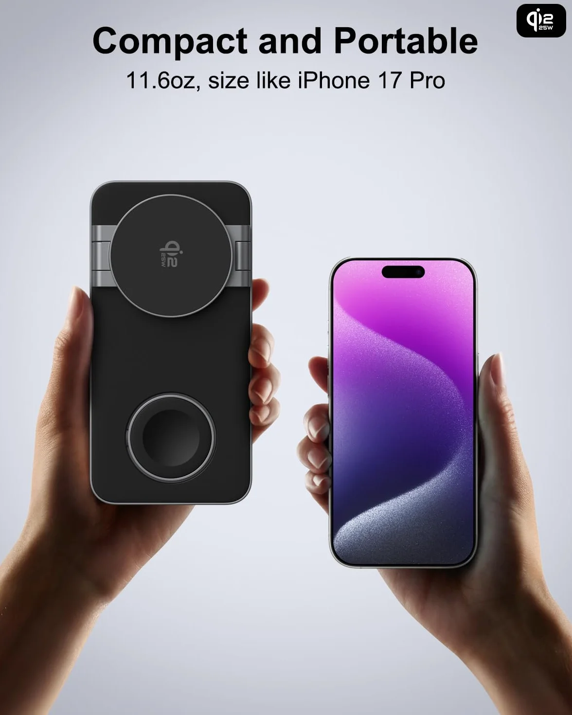 Qi2 25W Caricatore Wireless, Stazione di Ricarica Pieghevole 3 in 1 per iPhone 17e/17/16/15/14/13/12/Air, Apple Watch e Pods Pro con Adattatore Rapido-Nero