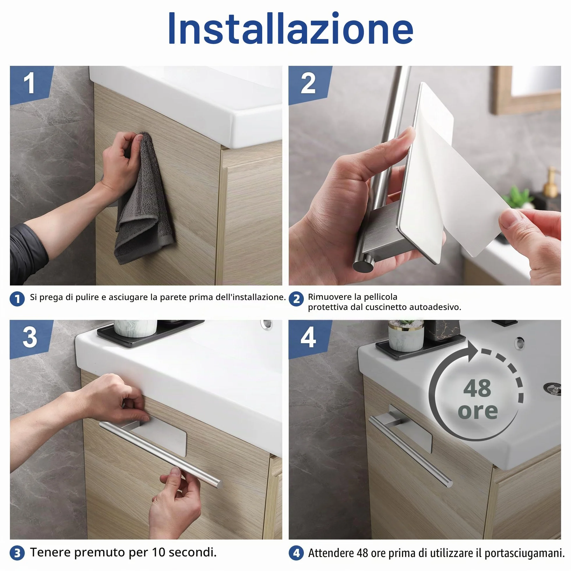 Porta Asciugamani Bagno Adesivo Acciaio Inossidabile 304 28CM Argento
