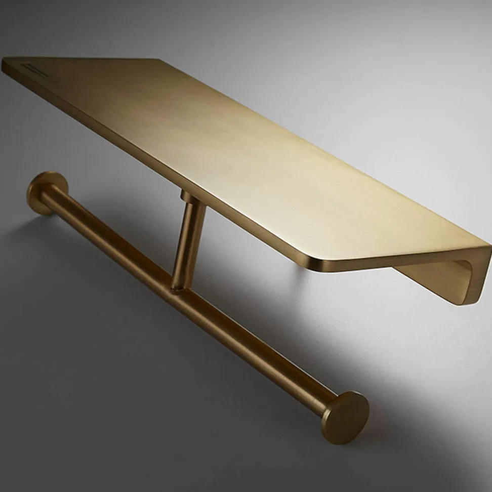 Portarotolo doppio in ottone spazzolato con mensola, dispenser per carta igienica da parete per bagno e cucina, elegante porta rotolo con ripiano per telefono, facile installazione