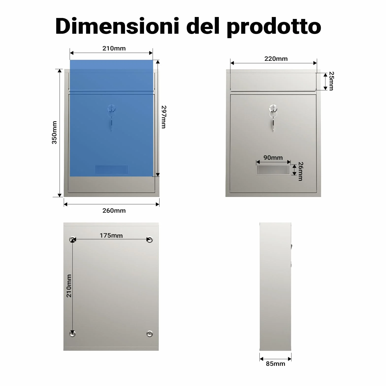 Wiltec Cassetta postale singola V10 acciaio inox con vetrino portanome