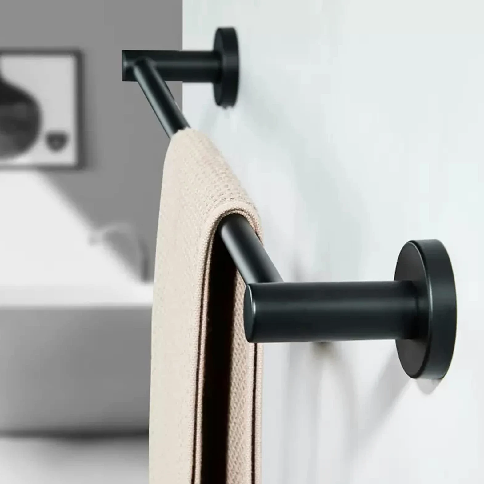 Portasciugamani in acciaio inox, 80 cm, nero, rotondo, da parete, per bagno, cucina e WC, resistente portasciugamani con viti incluse