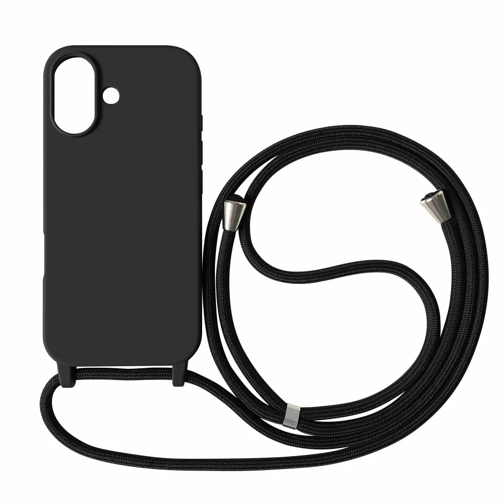 Cover Compatible con iPhone 17(6.3"),Cellulare Girocollo Custodia con Cordino TPU corda Silicone Case Bumper per iPhone 17(6.3") Custodia-Nero