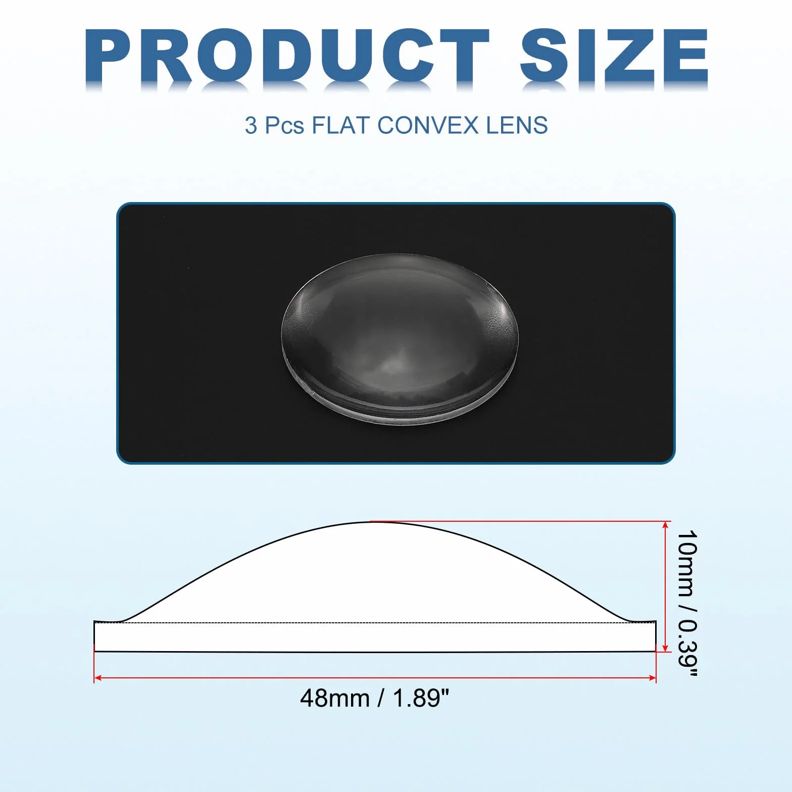 PATIKIL Diametro 48mm Lente Convessa Piatta, 3 Pezzi Altezza 10mm Lente Ottica Convessa Acrilica LED con Bordo per Torcia Faro Auto Bicicletta Proiettore, Trasparente