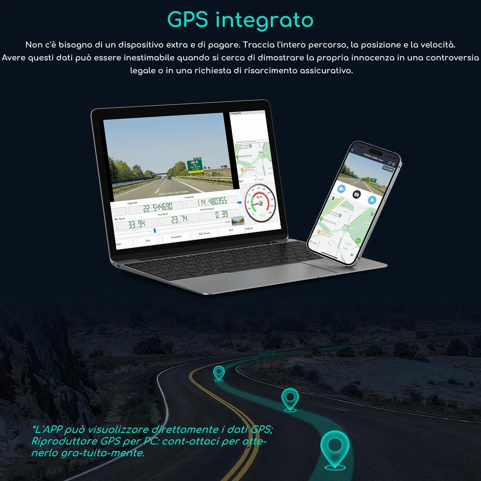 COOAU D30S 4K Dash Cam Auto con GPS Wi-Fi - Doppia Dashcam Auto Anteriore e Interna 2.5K 1080P, Con Visione Notturna a Infrarossi, Sensore G, Modalità Parcheggio, Registrazione in Loop