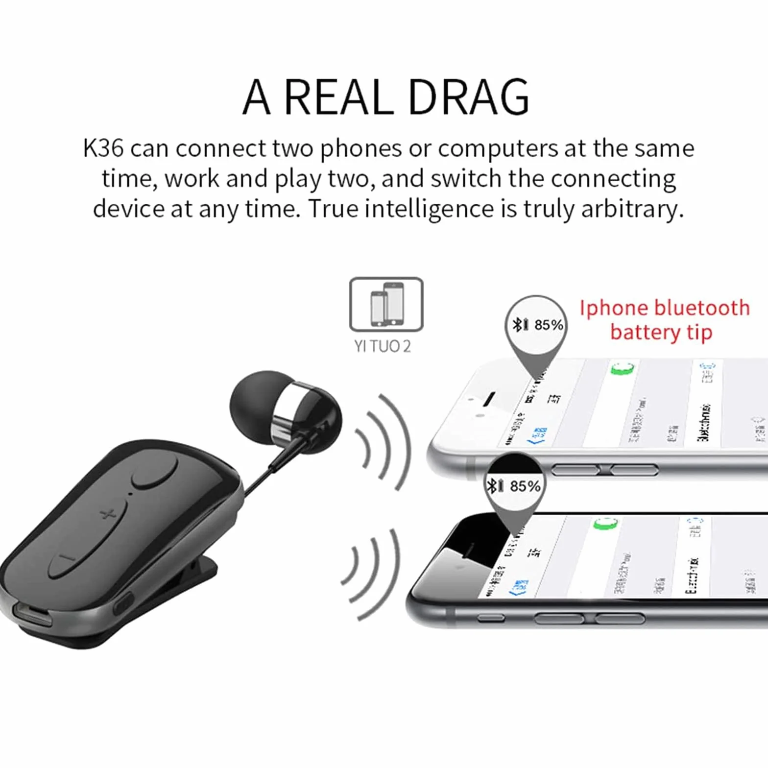 Auricolare Bluetooth Business, Auricolare Senza Fili con Microfono, Bluetooth V4.1, Vivavoce, 120 Ore di Standby, Compatibile per iPhone Cellulare Android