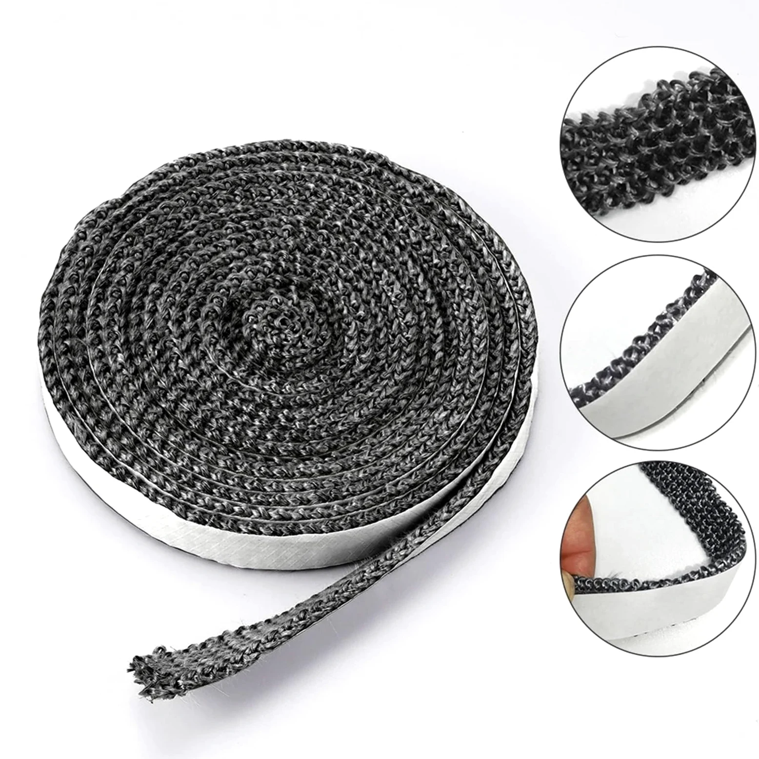 Guarnizione Stufa a Legna Corda for stufe piatte nera da 2 m/3,0 m | Corda sigillante autoadesiva for porta camino in fibra di vetro da 10 mm/15 mm(15x3.0mm-3.0m)