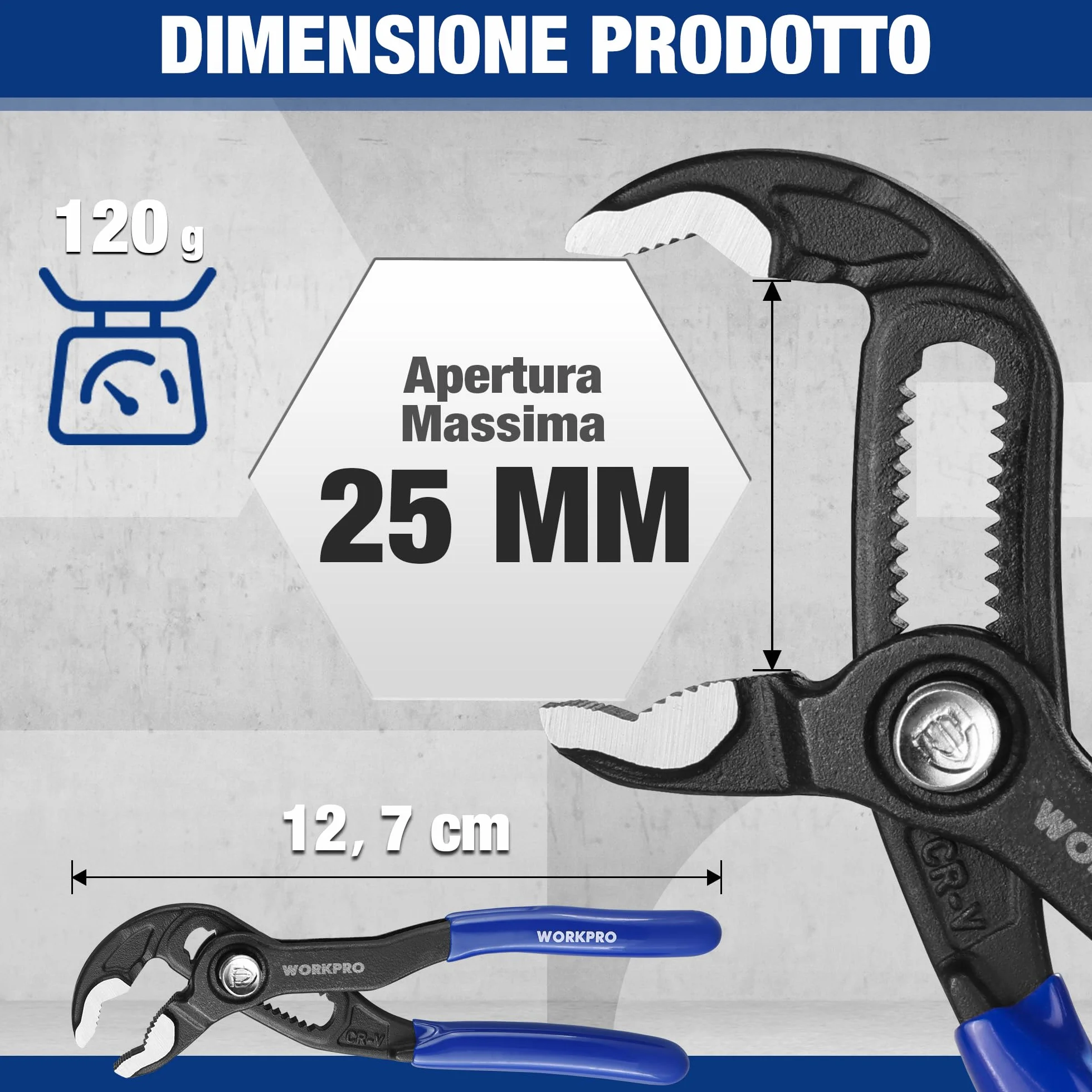 WORKPRO Pinza Regolabile 12,7 cm, Ganascia a V, Pinza per Pompa Acqua 25 mm, Blocco Rapido