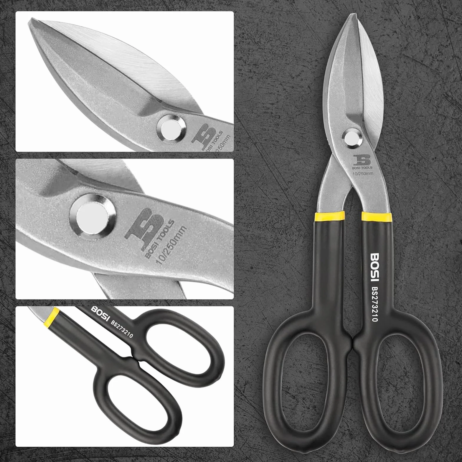 BOSI TOOLS Taglio Dritt 250 mm Forbici da Lattoniere per Lamiera acciaio al carbonio forgiato