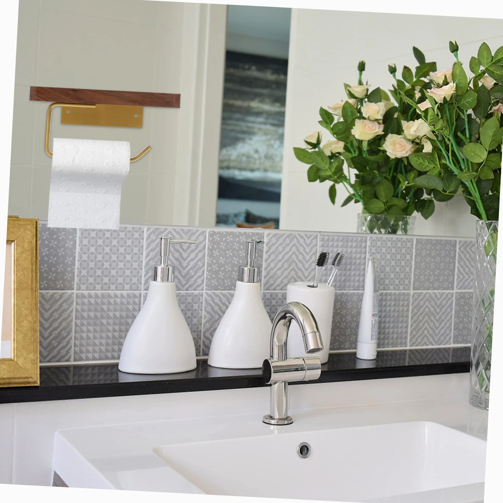 SHINEOFI Portarotoli Carta Igienica in Noce, Design Concavo, Installazione senza Fori, Resistente alla Ruggine, per Bagno e Cucina, Portata Elevata