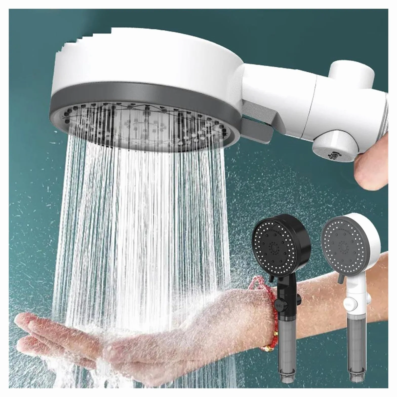 Soffione doccia filtrato con 10 modalità di spruzzo, soffione doccia portatile ad alta pressione, risparmio idrico, resistenza alle cadute, ugello per doccia da bagno(Black Shower head)