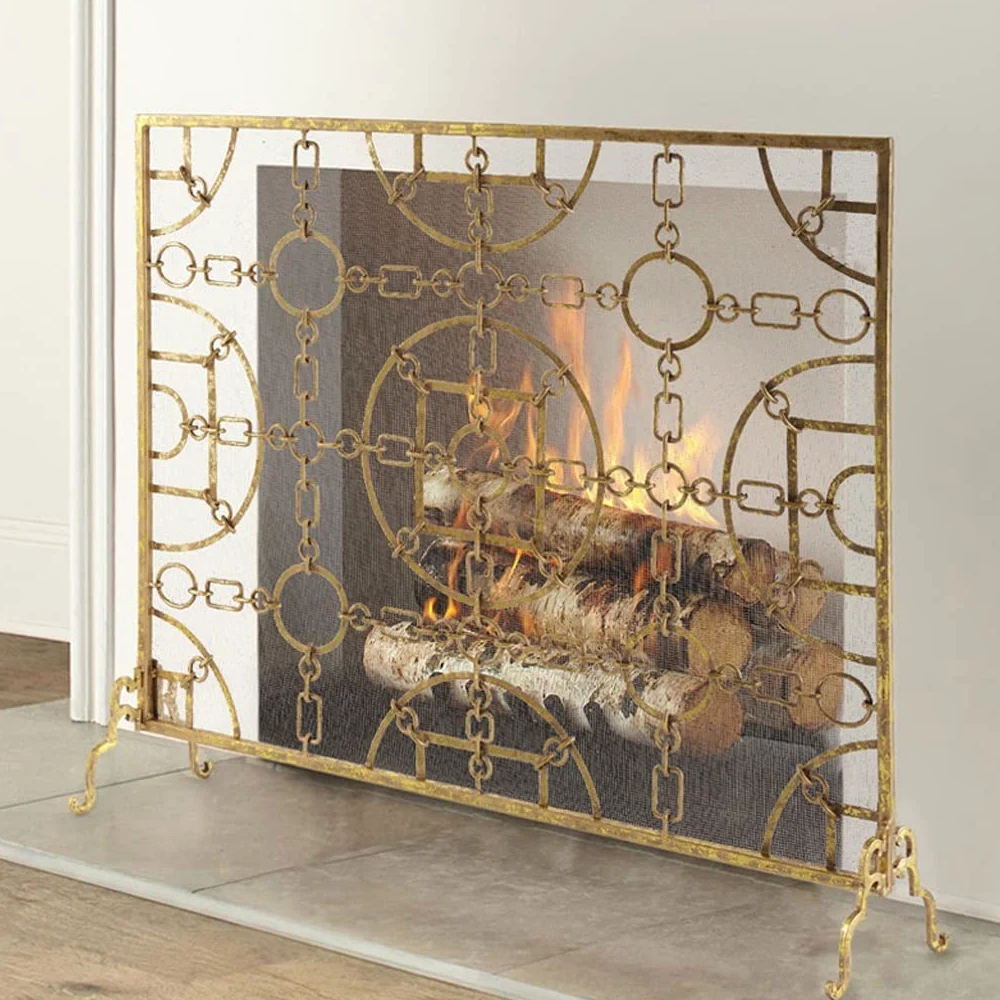Schermi per Caminetti di Guardia Schermo retrò Schermo protettivo in ferro battuto Fireplace recinzione Barra divisorie Golden Fireplace Recence Screen Creativo Vento A Vento A Vento Striscenga Access