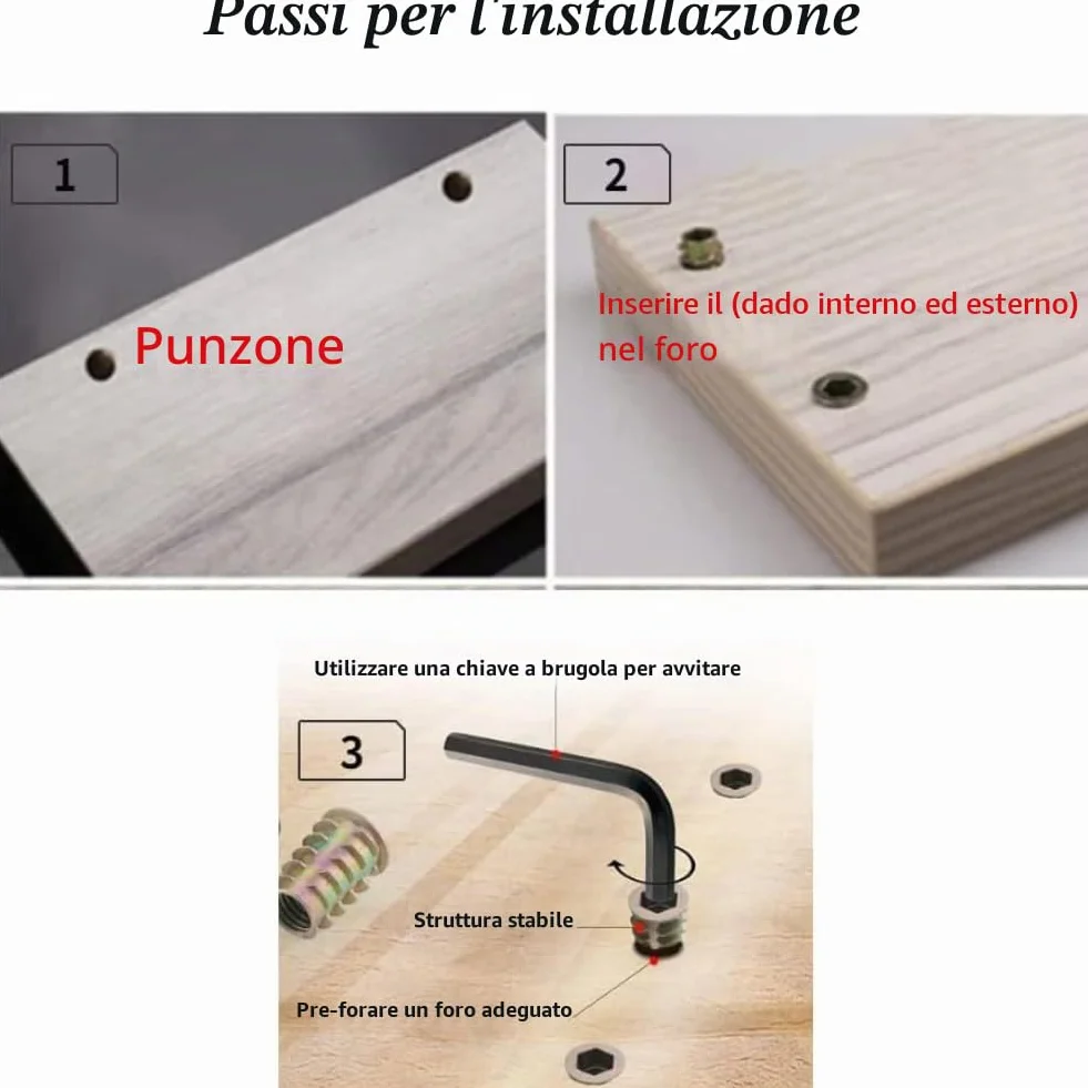 20 Pezzi Inserti Filettati M8 per Legno, Dado in Acciaio al Carbonio con Esagono Incassato per Mobili (M8*20mm)