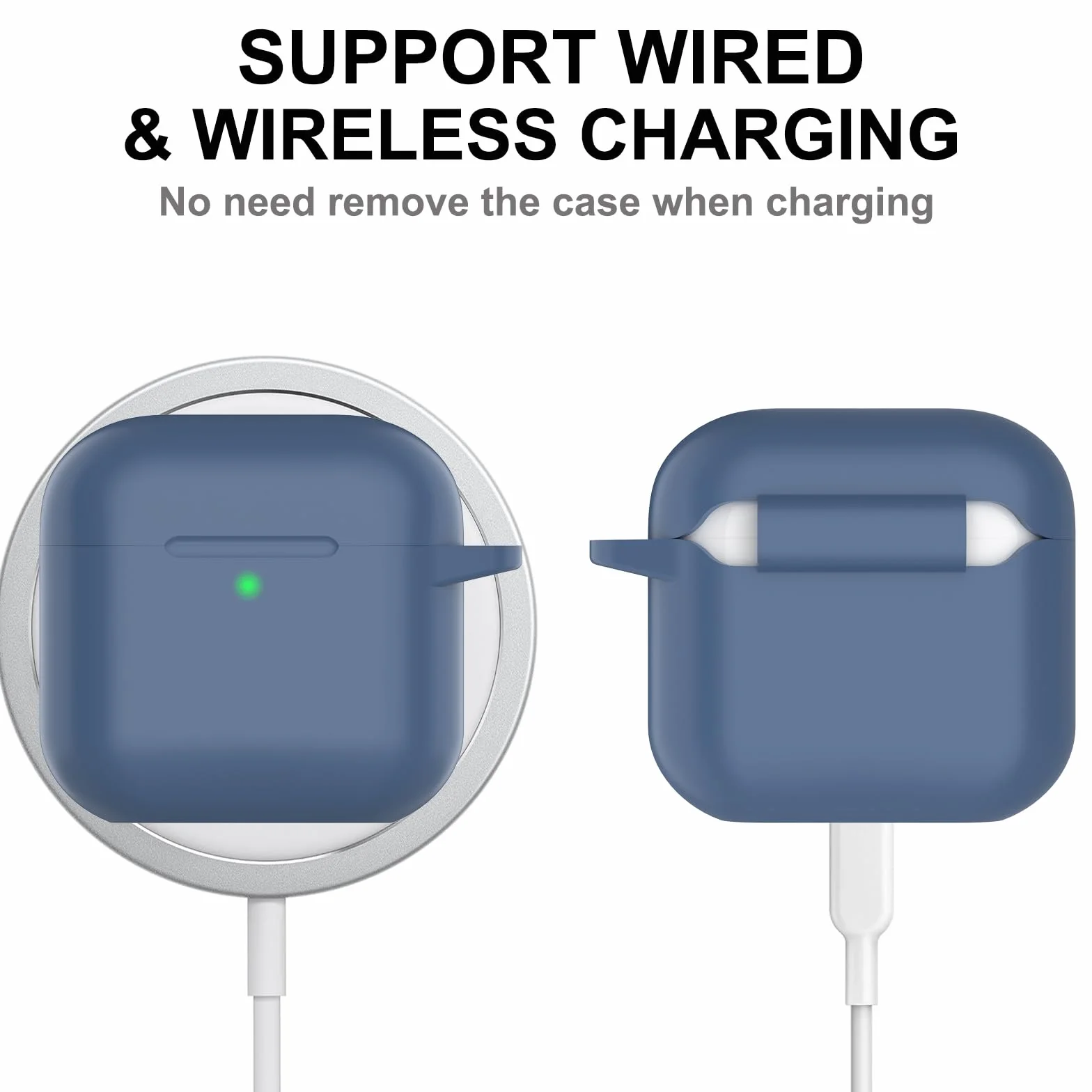 Custodia per AirPods 4 2024, Case Protettiva in Silicone per AirPods 4th 2024 Cover in Silicone Visibile a LED Frontale con Moschettone, Navy Blu