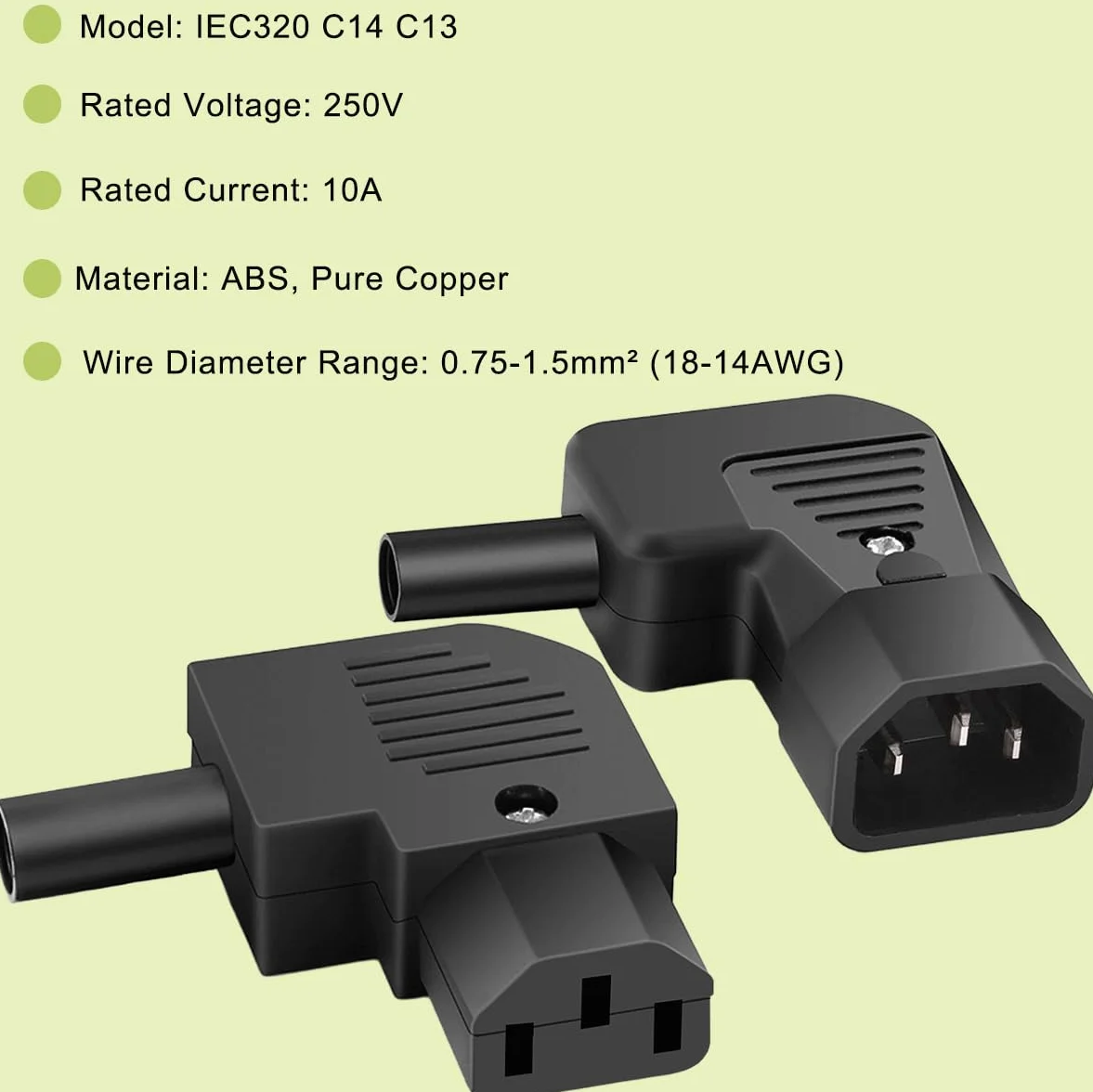 4 pezzi IEC320 C13 C14 connettore ad angolo retto 250V 10A 3 pin femmina maschio adattatore presa di alimentazione ricablabile in linea, per PDU cabinet auto elettrica luce LED case