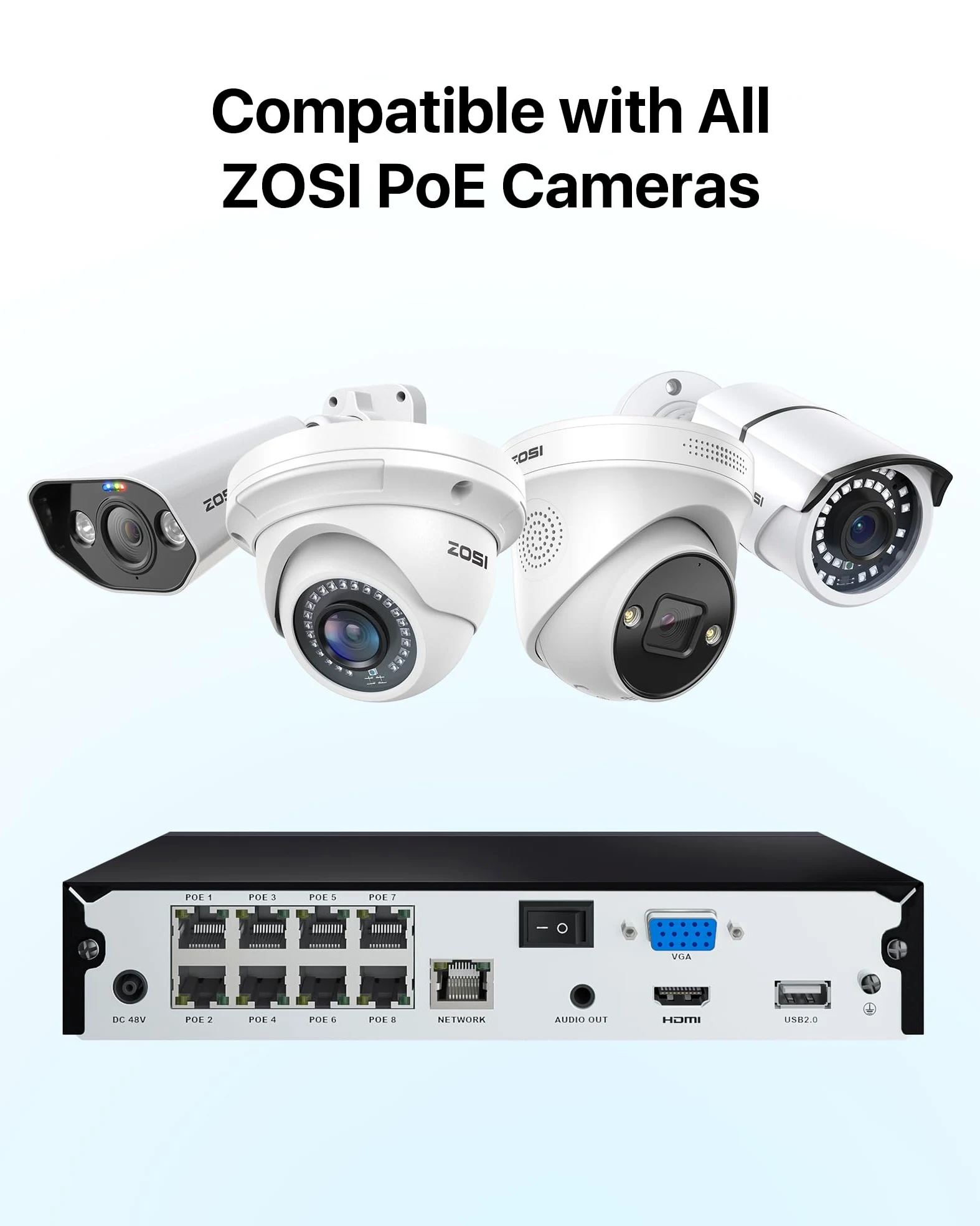 ZOSI Registratore di videosorveglianza 4K 8CH PoE NVR senza hard disk, supporta telecamere IP da 2MP/5MP/8MP, compatibile solo con telecamere PoE della stessa marca, H.265+, accesso remoto