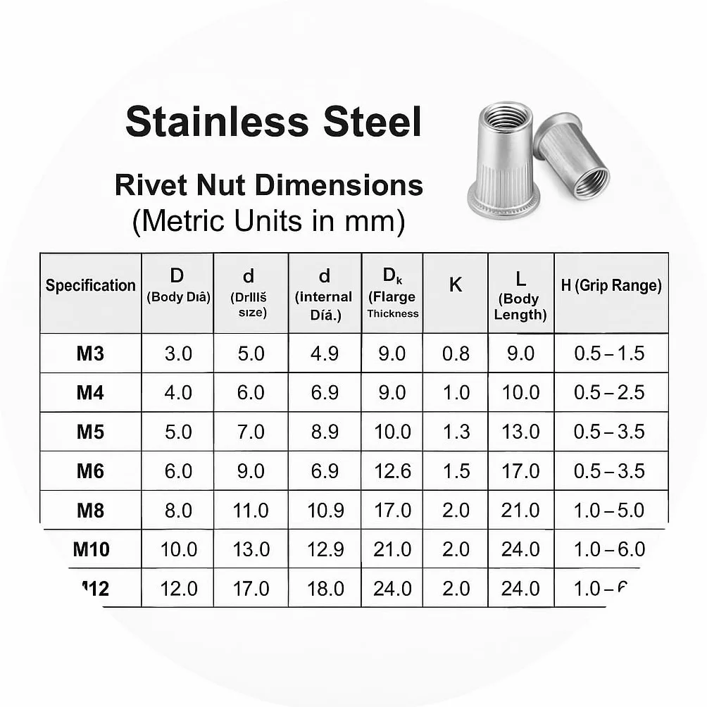 VEDA Rivetti filettati in acciaio inox M4 M5 M6 M8 100 pezzi inserti assortiti