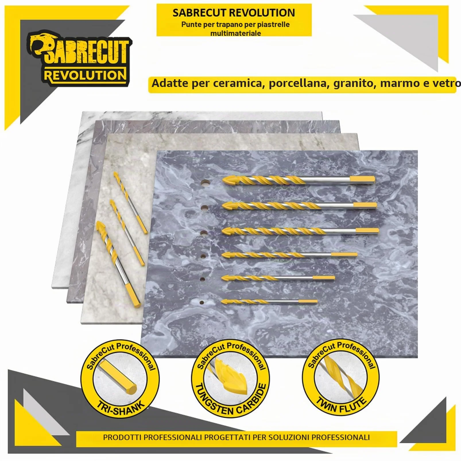 SabreCut SCTBA5 Set punte da trapano multimateriale per piastrelle marmo ceramica porcellana granito