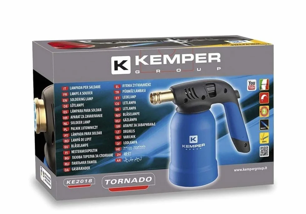 Kemper Lampada Per Saldare Cannello Accendi Fuoco + 3 Bombole Gas Butano + Guanti