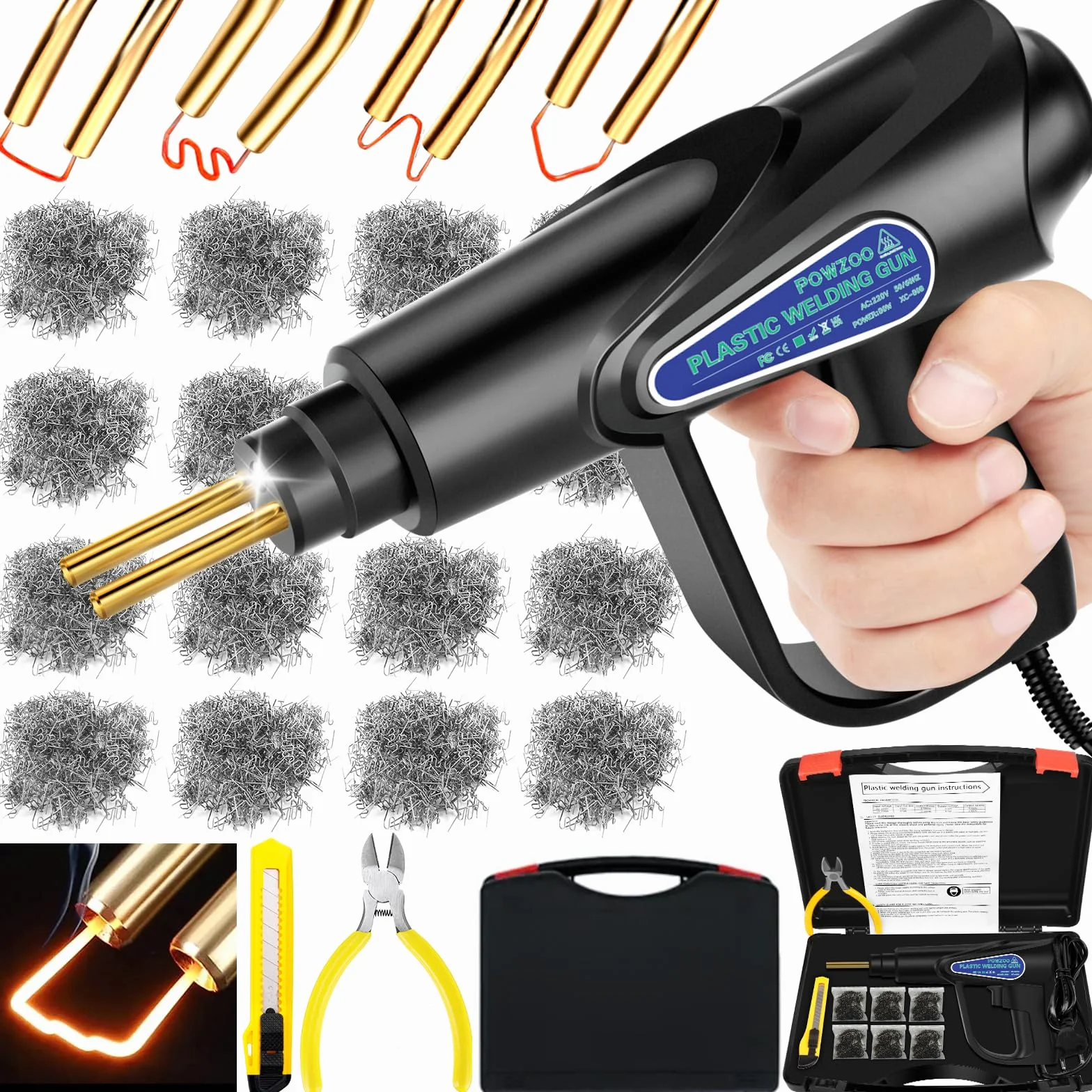 80W Saldatrice per Plastica,Kit di Riparazione Paraurti Auto con 800 Pezzi 6 Tipi Caldo Cucitrice,Saldatore Pistola Riparazione Macchina,Plastica Saldatrice Graffette Saldatura.