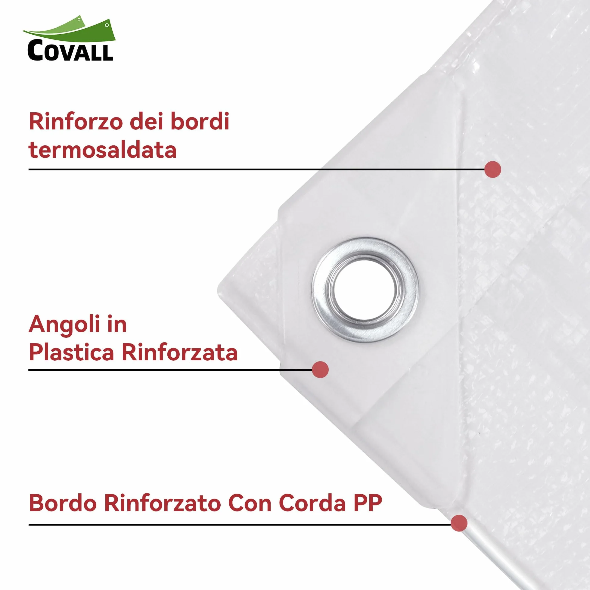 Telone Impermeabile per Esterno 4x6m, HDPE 115g/㎡ Rinforzato con Occhielli, Anti-UV, Copertura per Piscina, Auto, Mobili da Giardino, Bianco