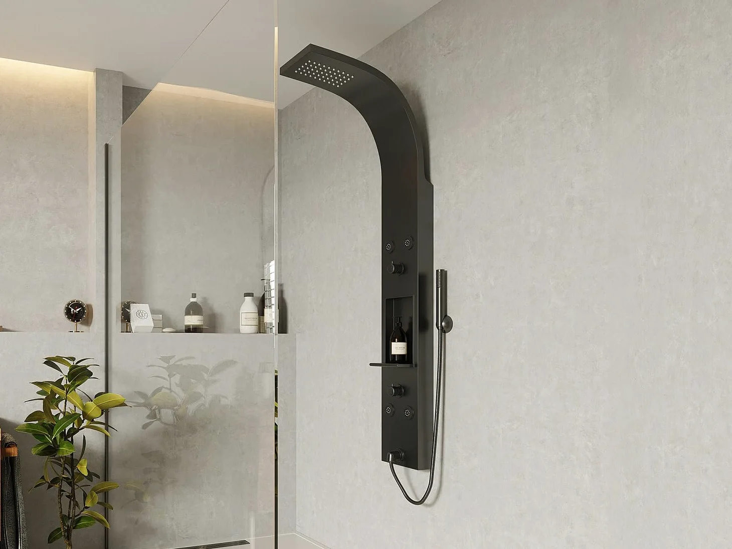 Vente-unique - Colonna doccia Roana - L 20cm x P 48cm x H 140cm - acciaio inossidabile - nero