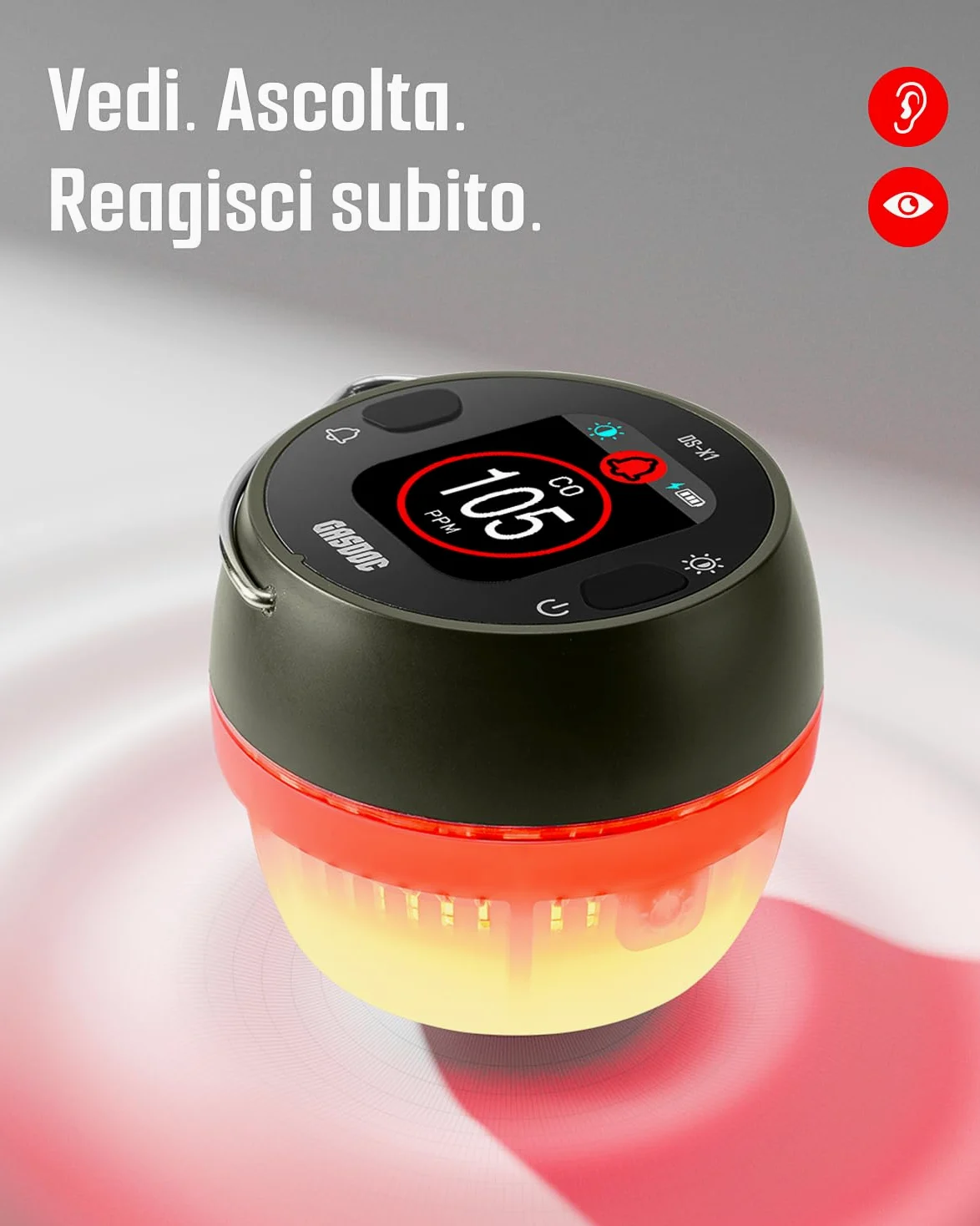 GasDoc DS-X1 Rilevatore Portatile di Monossido di Carbonio con Luce Ambientale, Rilevatore CO con Magnetico e Gancio, Monitor CO da Viaggio con Allarme Sonoro e Visivo per Campeggio, Camper e Auto