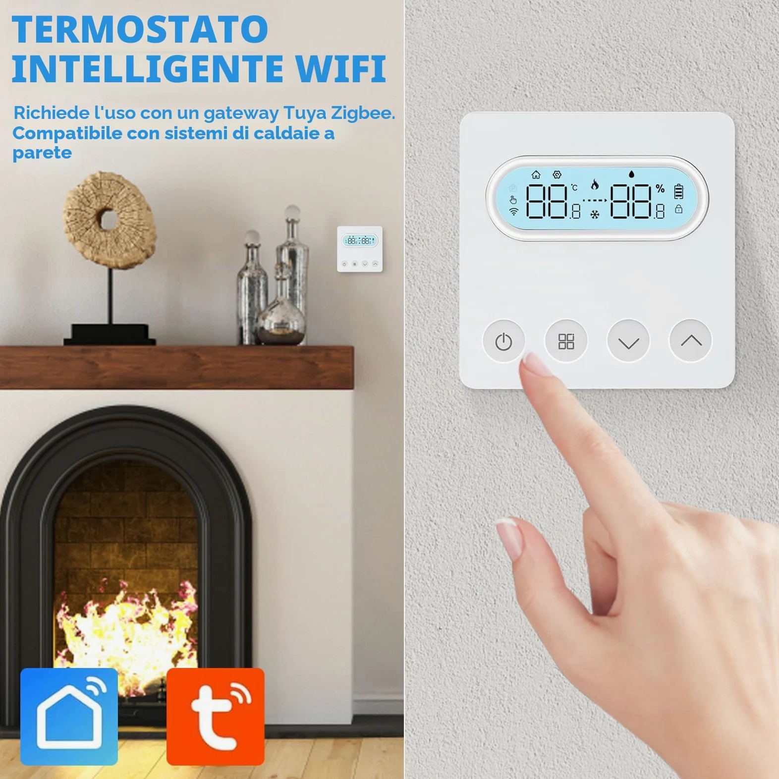 Termostato Smart, termostato intelligente WiFi, caldaia a parete, regolatore di temperatura compatibile con Alexa Smart Life