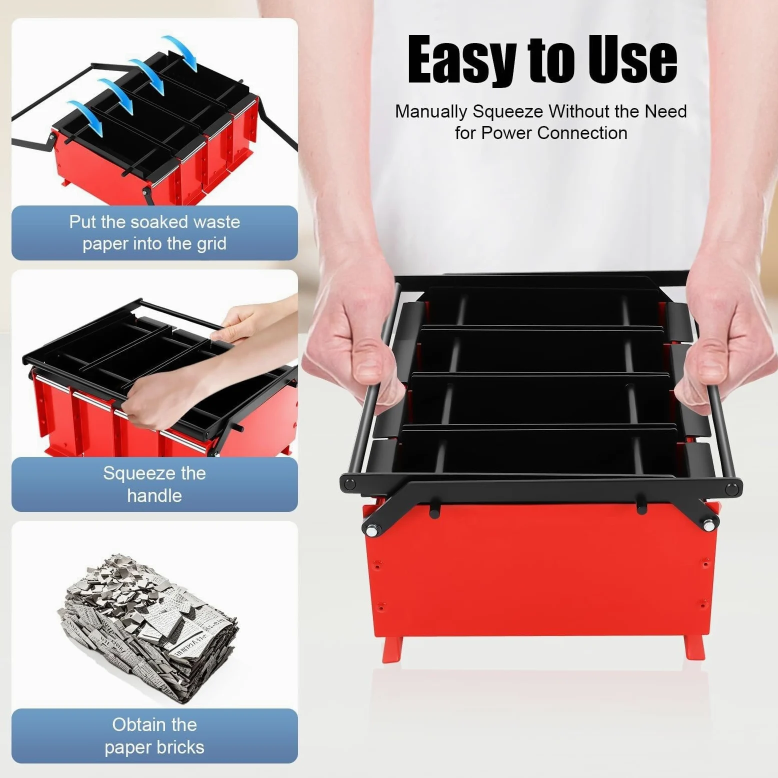 Bricchetti di carta manuale, resistente pressa per mattoni refrattari per bruciare legna efficiente, ideale per uso domestico e giardino