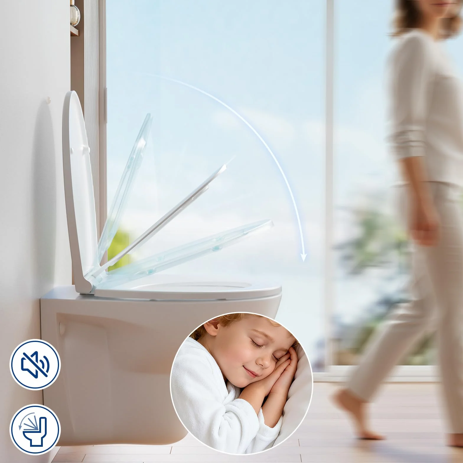 CECIPA Sedile WC con seggiolino per bambini integrato, sedile WC ovale in Duroplast, antibatterico e resistente ai raggi UV, abbassamento automatico, montaggio facile con stencil di installazione