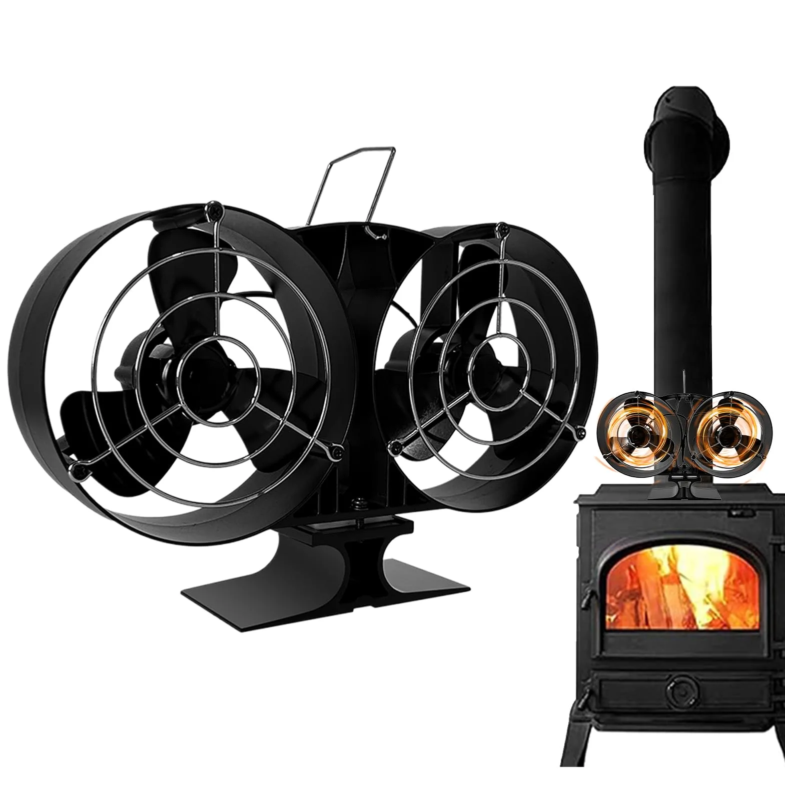 Ventilatore per stufa a legna - Ventilatore ecologico a doppia testa | silenzioso e ad alte prestazioni, di circolazione 'aria | Strumento di distribuzione del calore silenzioso per stufe a