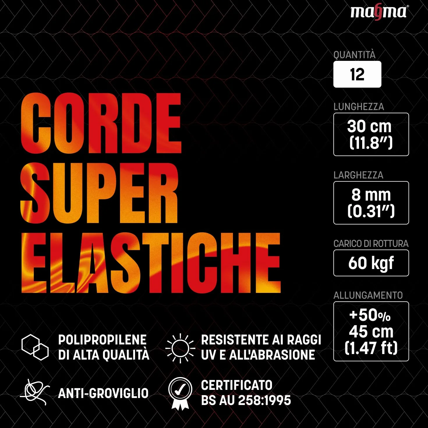 MAGMA Set da 12 Corde Elastiche | Cavi Extra Forti con Ganci | Cavi Elastici di Fissaggio Per Auto per Assicurare Portapacchi e Teloni | Per Campeggio, Uso Militare, Attività all’Aperto (30cm, Nere)