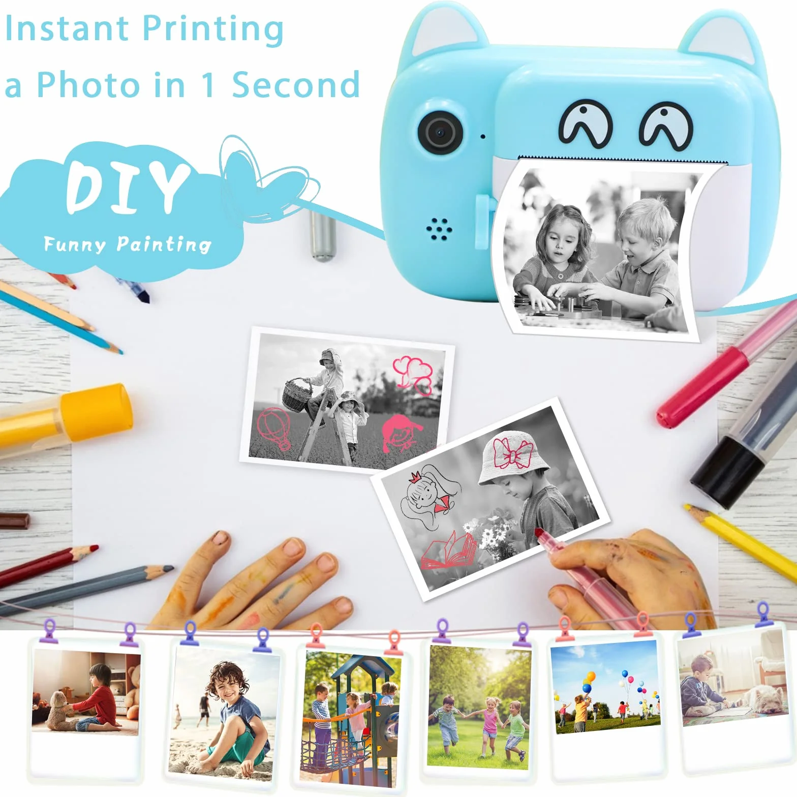 Fotocamera digitale istantanea per bambini, schermo LCD da 6,1 cm, zoom 6x, 24 MP, doppio obiettivo e registrazione di video 1080P, per bambini e bambine, colore verde