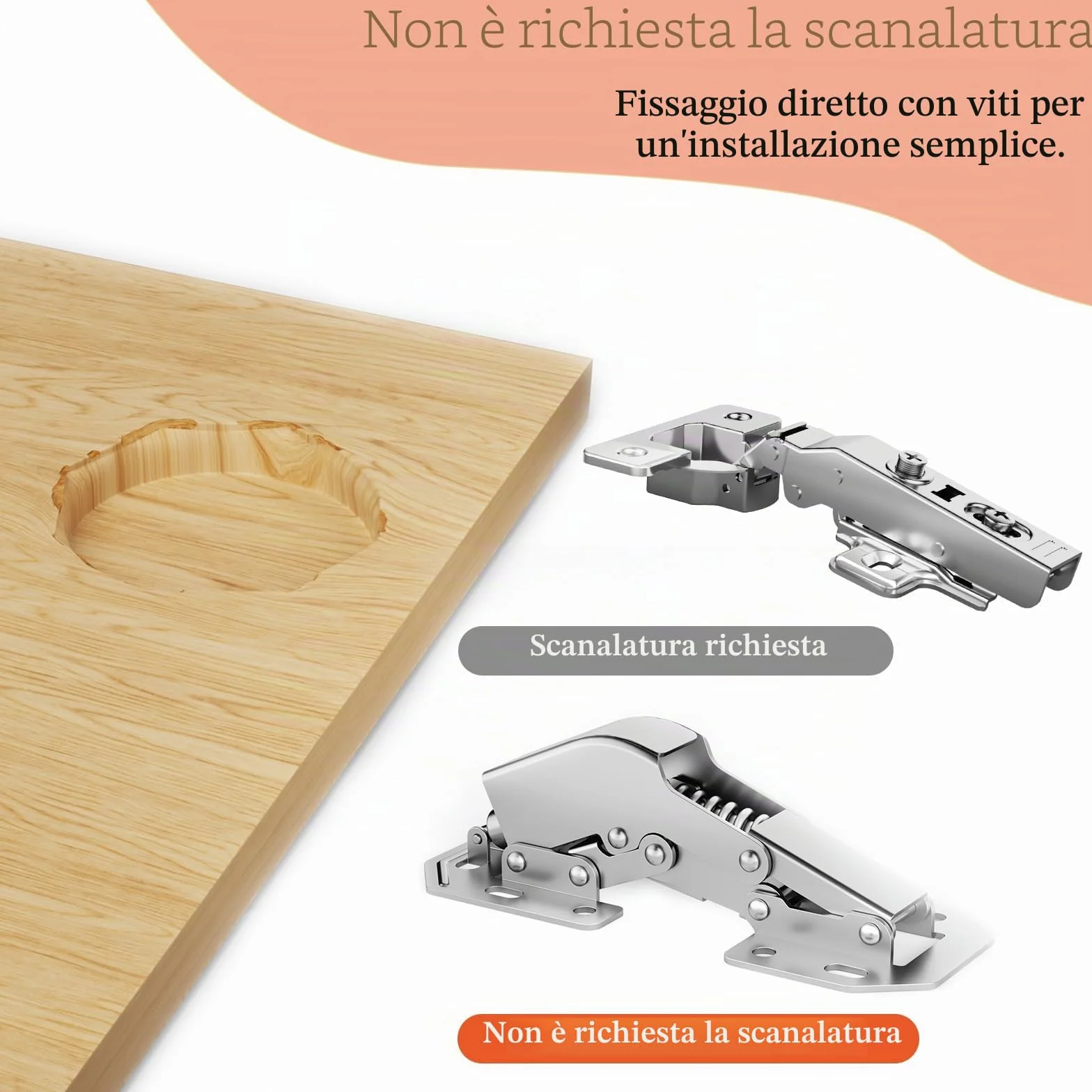 Furniware 4 cerniere Softclose a 90° per ante dell'armadio, cerniere per armadio, senza preforatura, armadio da cucina, armadio, cerniera facile da installare, cerniera per mobili con ammortizzatore