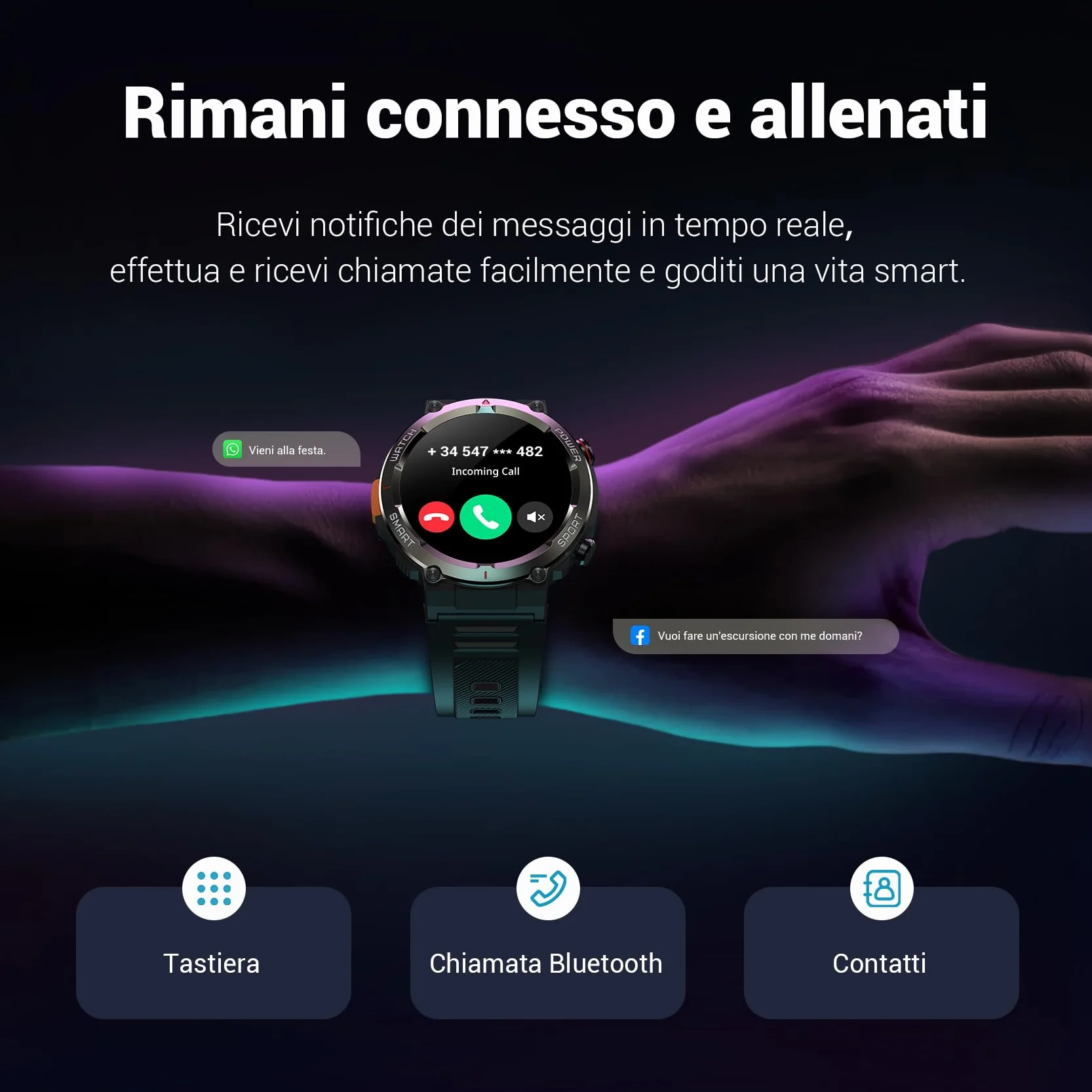 Blackview Smartwatch Uomo, Orologio Intelligente Fitness con Chiamate Bluetooth,1.45" Militari Smart Watch Tracker 100+ Modalità Sportive per Cardiofrequenzimetro,SpO2, Torcia,Bussola per Android iOS