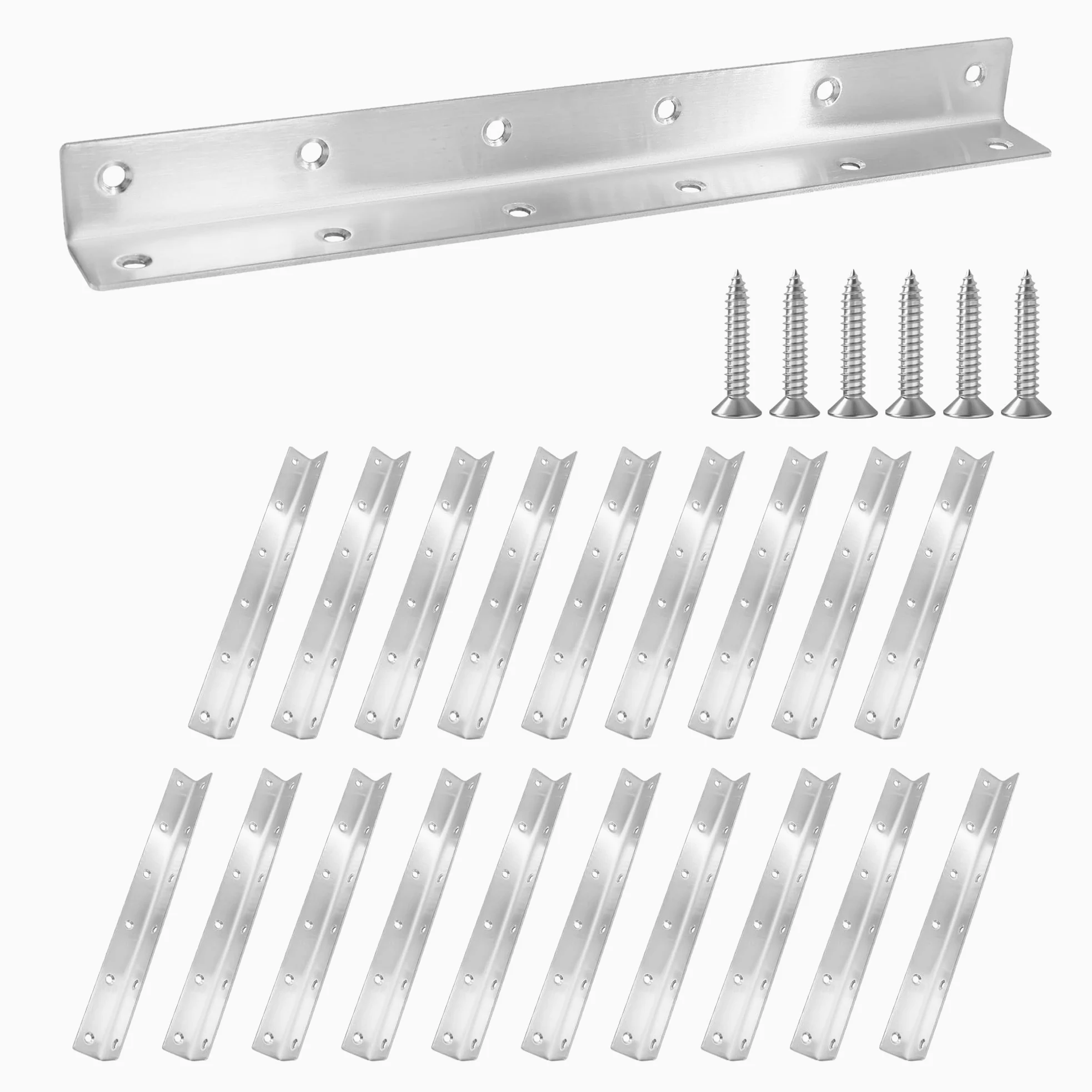 Staffa angolare a L, resistente, confezione da 20 staffe angolari in metallo da 27,4 cm, per mensole, in acciaio inox argento lucido, per legno, lunghezza totale 275 mm