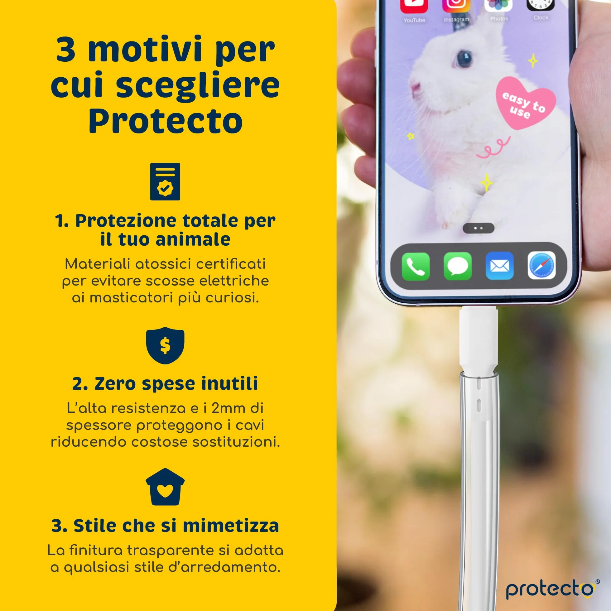 PROTECTO Guaine per Cavi Animali Domestici 3m Ø 9mm Trasparente Anti-Morso Protezione Universale