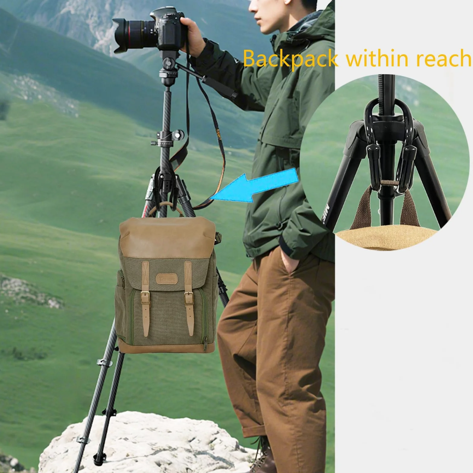 Gancio portatile per treppiede per fotocamera, impedisce allo zaino di toccare il terreno, ganci flessibili per appendere il treppiedi adatti alla maggior parte dei treppiedi
