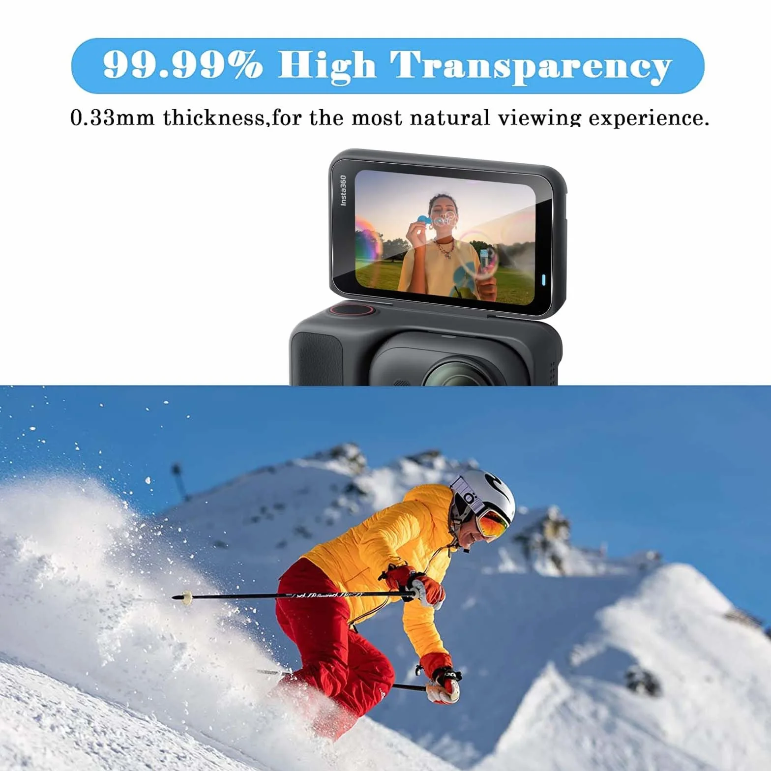 QULLOO Pellicola Vetro Protettiva per Insta360 GO Ultra, Durezza 9H Anti-graffio HD Vetro Temperato Fotocamera Protezione [3 Pezzi]