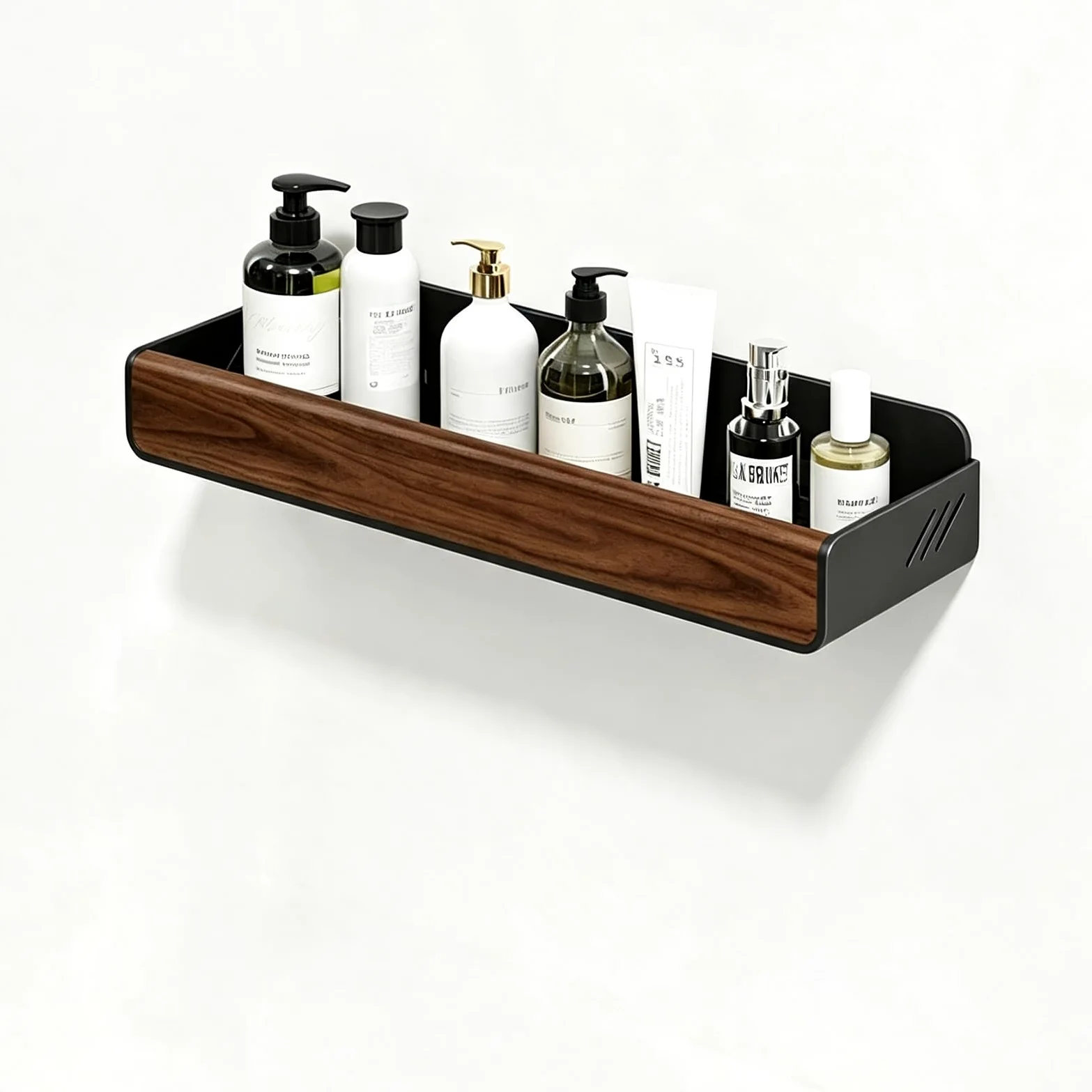 Organizer Da Bagno A Parete Senza Fori, Portasciugamani Doccia In Acciaio Al Carbonio Effetto Legno Per Bagno, Doccia, Cucina(600mm)