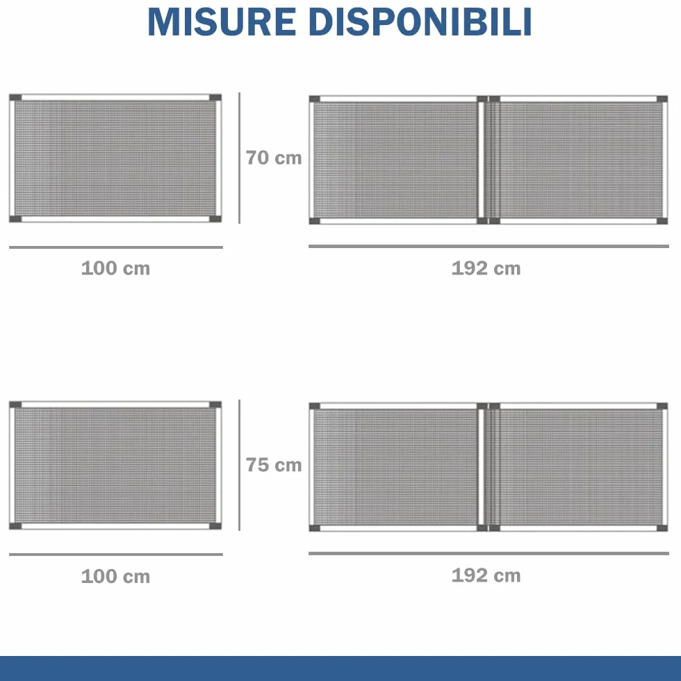 Zanzariera a Telaio Estensibile Unidirezionale Rete Fibra di Vetro Alluminio Anodizzato H75x100/192cm Grigio