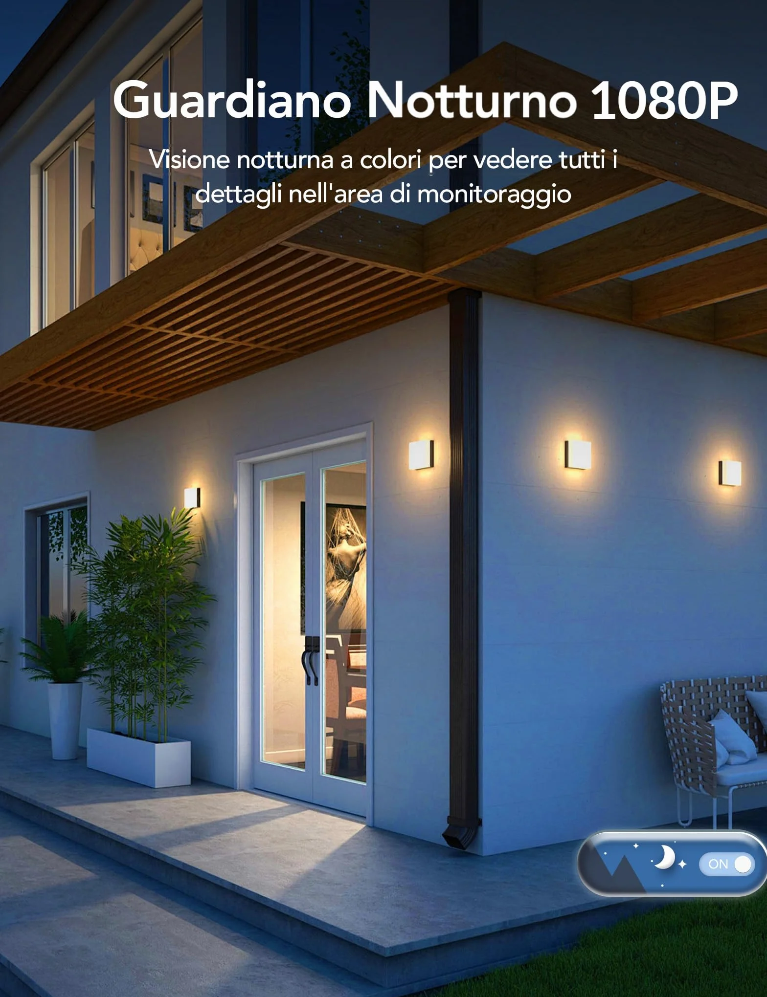GNCC Telecamera WiFi Esterno Senza Fili con Pannello Solare, 2MP Videocamera Sorveglianza Esterno a Batteria 5200mAh, Rilevamento PIR/Umano, 360° PTZ, Visione Notturna a Colori, Audio Bidirezionale