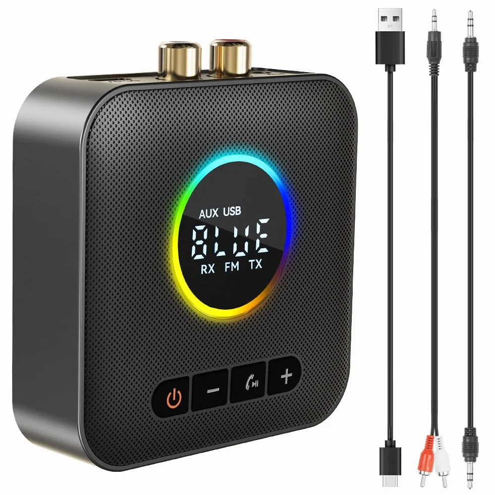 AXFEE Ricevitore Bluetooth 5.4 HiFi, 3.5mm RCA jack Audio, Adattatore Audio, Impianto Stereo, Casse, Bassa Latenza Wireless, per Tablet/Smartphone/PC/laptop/Cuffie/TV