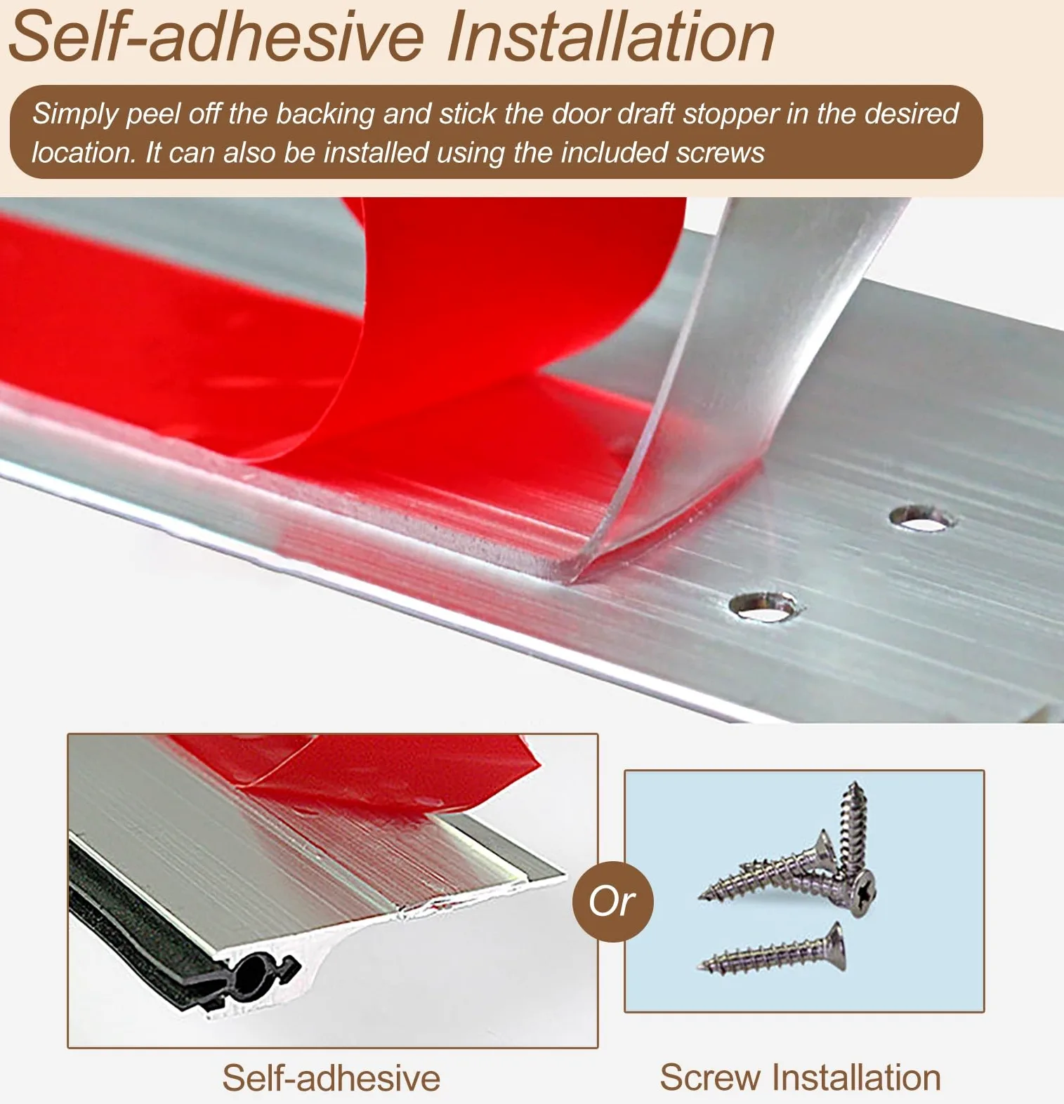 Paraspifferi Sottoporta Paraspifferi Insonorizzato in Lega di Alluminio per Porte | Guarnizione Inferiore Adesiva per Porte, Sotto La Porta(Brown,71cm(28"))